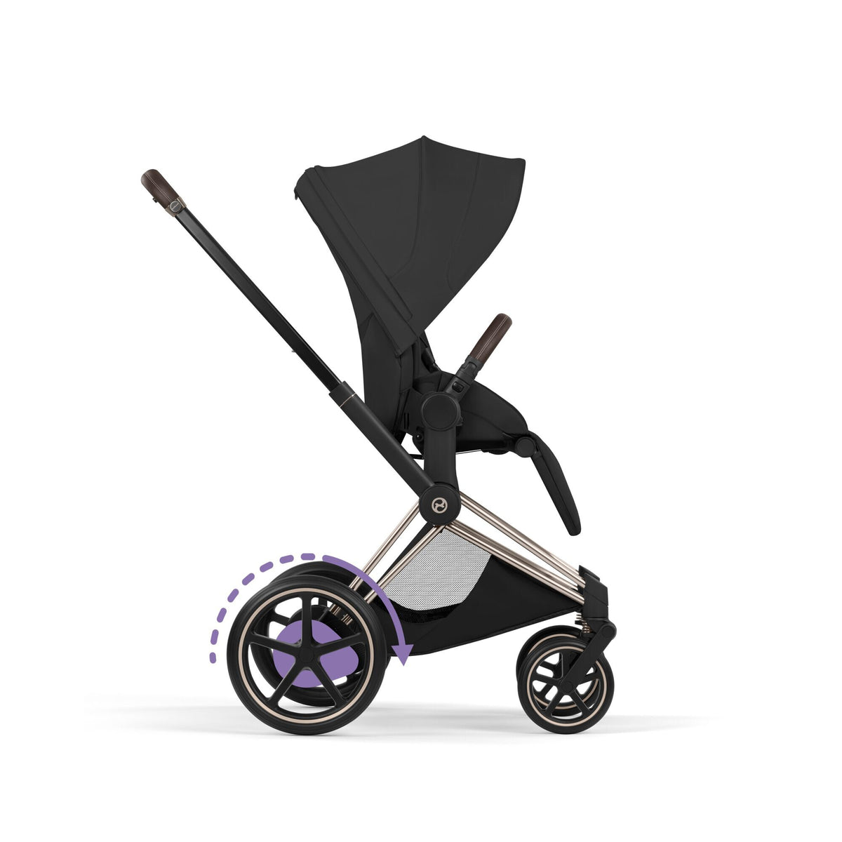 CYBEX e-Priam Champagne Gold mit Sitzpaket Sepia Black – Seitenansicht