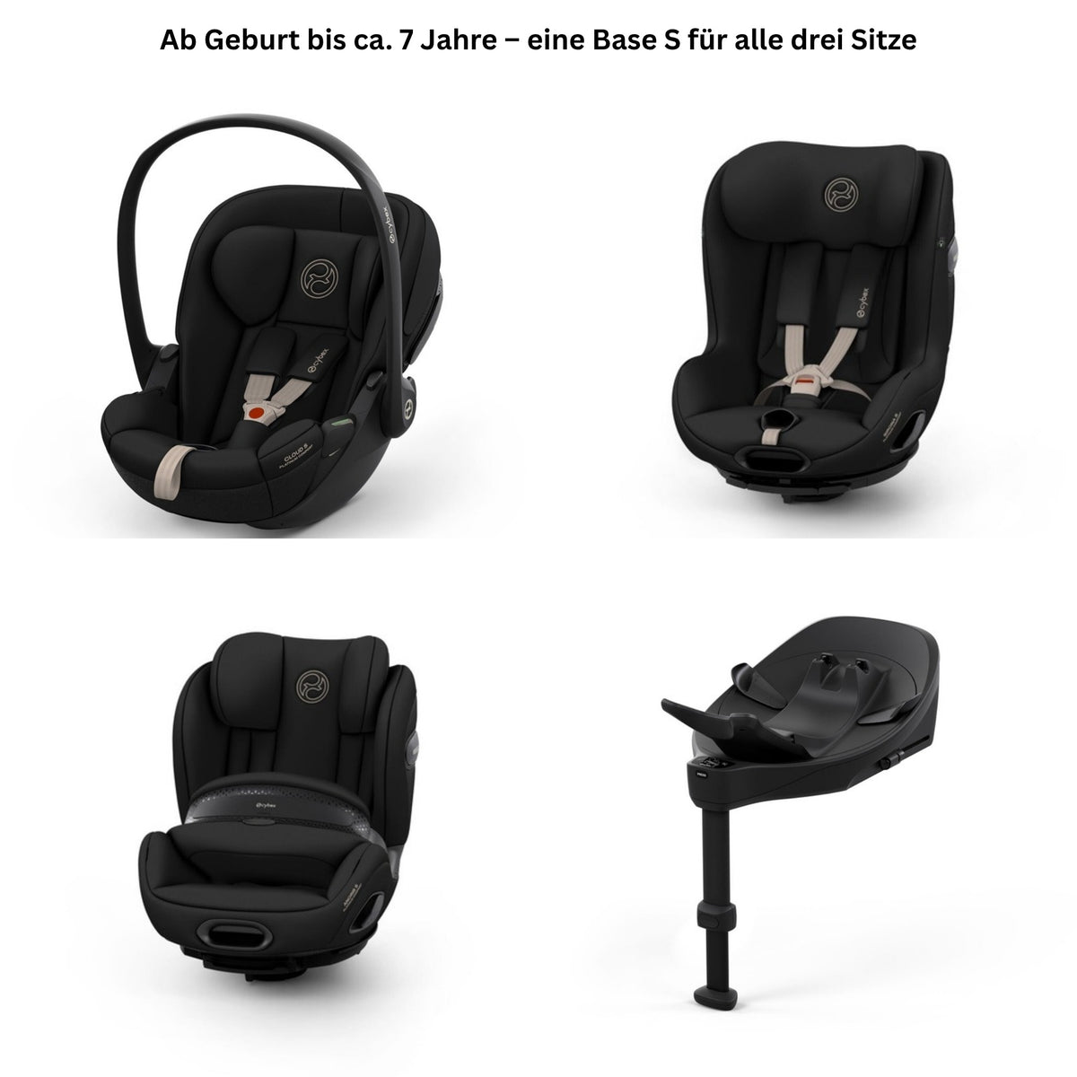 CYBEX S-Line Autositz-Set Comfort Sepia Black – Gesamtbild mit Cloud S i-Size, Sirona S, Anoris S Airbag und Base S