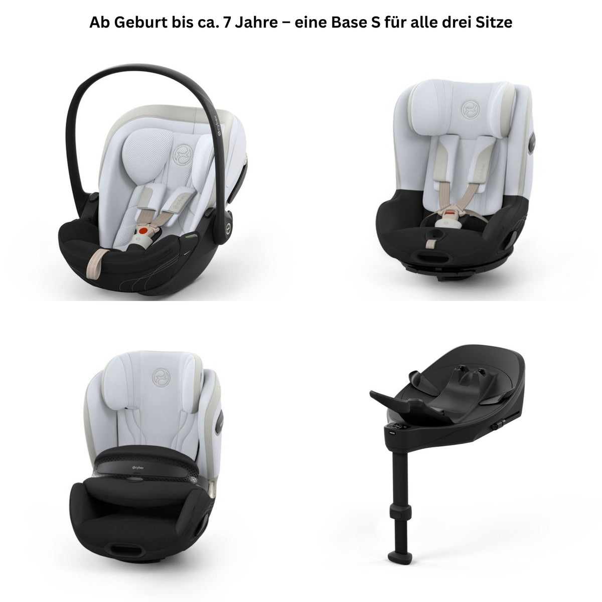 CYBEX S-Line Autositz-Set Style Misty Grey – Gesamtbild mit Cloud S i-Size, Sirona S, Anoris S Airbag und Base S