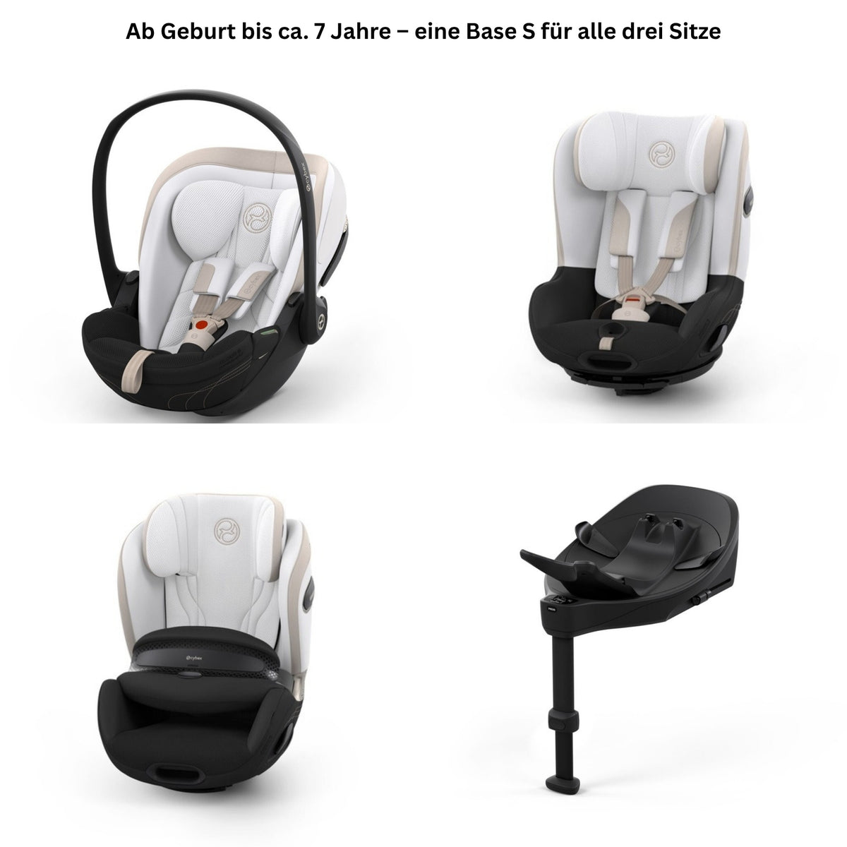 CYBEX S-Line Autositz-Set Style Off White – Gesamtbild mit Cloud S i-Size, Sirona S, Anoris S Airbag und Base S