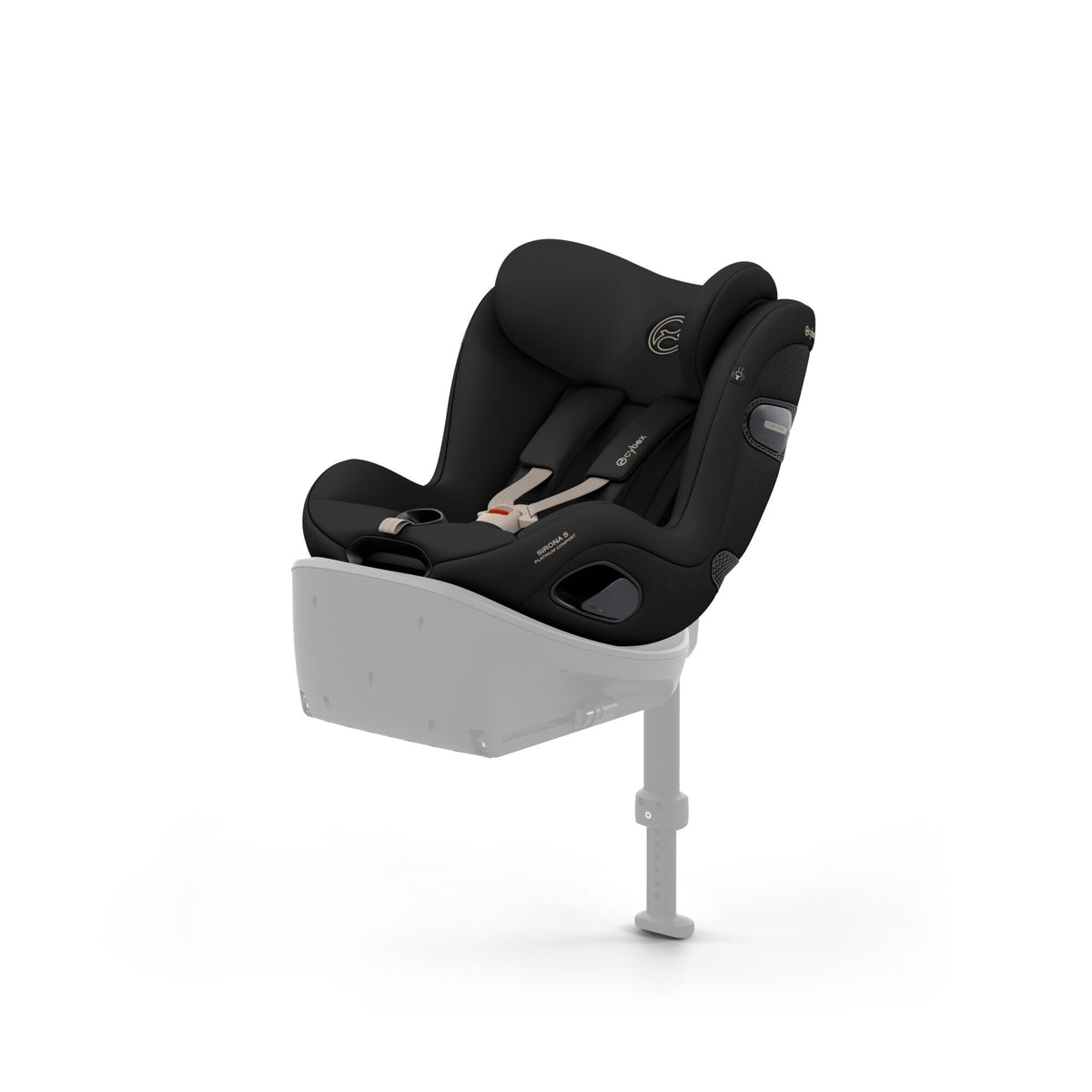 CYBEX Sirona S Comfort Sepia Black – Ansicht schräg von vorne auf der Base S (Basis separat erhältlich)