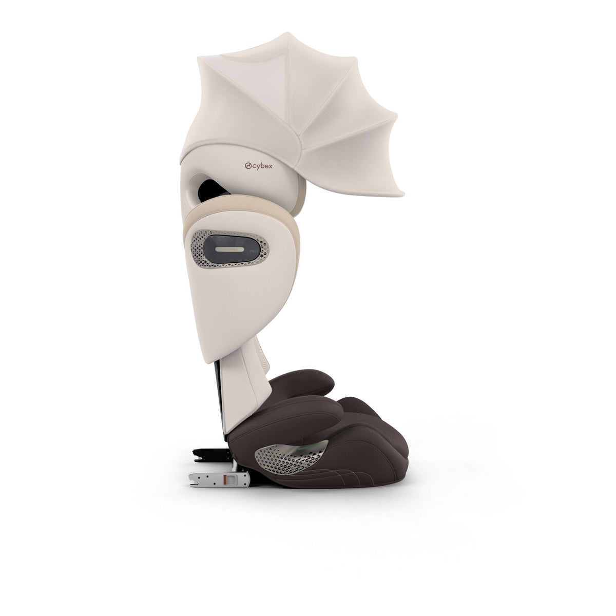 CYBEX Solution S Style Amber Brown – Seitenansicht mit XXL-Sonnenverdeck