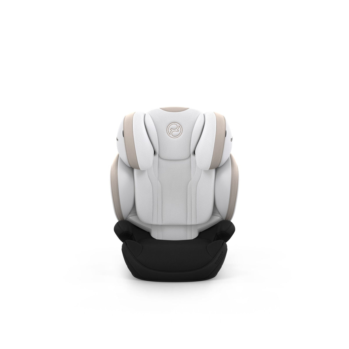 CYBEX Solution S Style Off White – Vorderansicht mit tief eingestellter Kopfstütze
