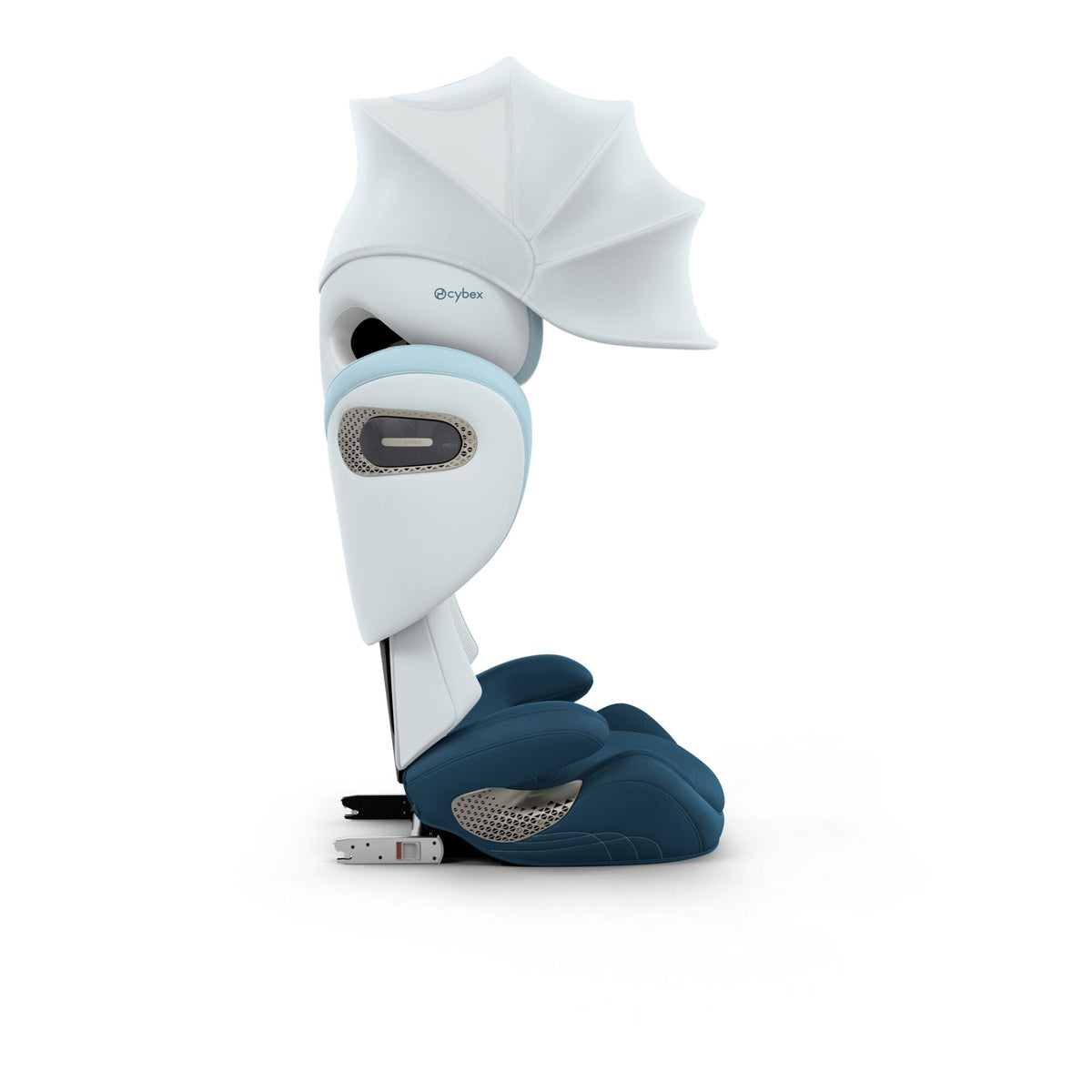 CYBEX Solution S Style Opal Blue – Seitenansicht mit XXL-Sonnenverdeck