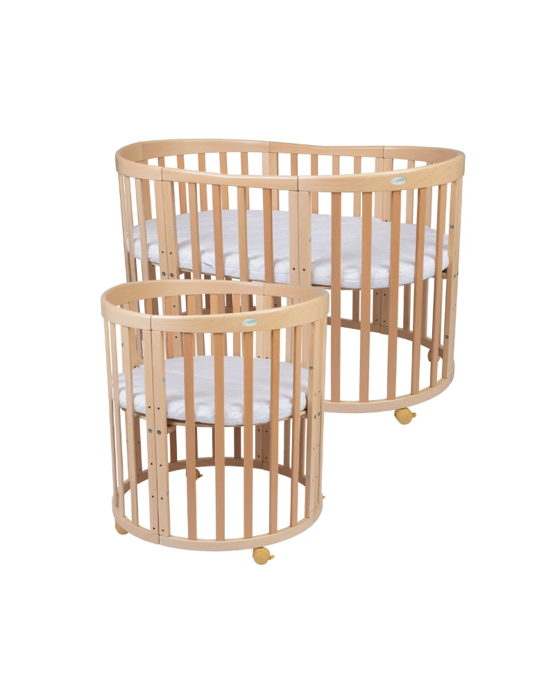Lit Bébé 7en1 Ovale Nature – incluant Matelas