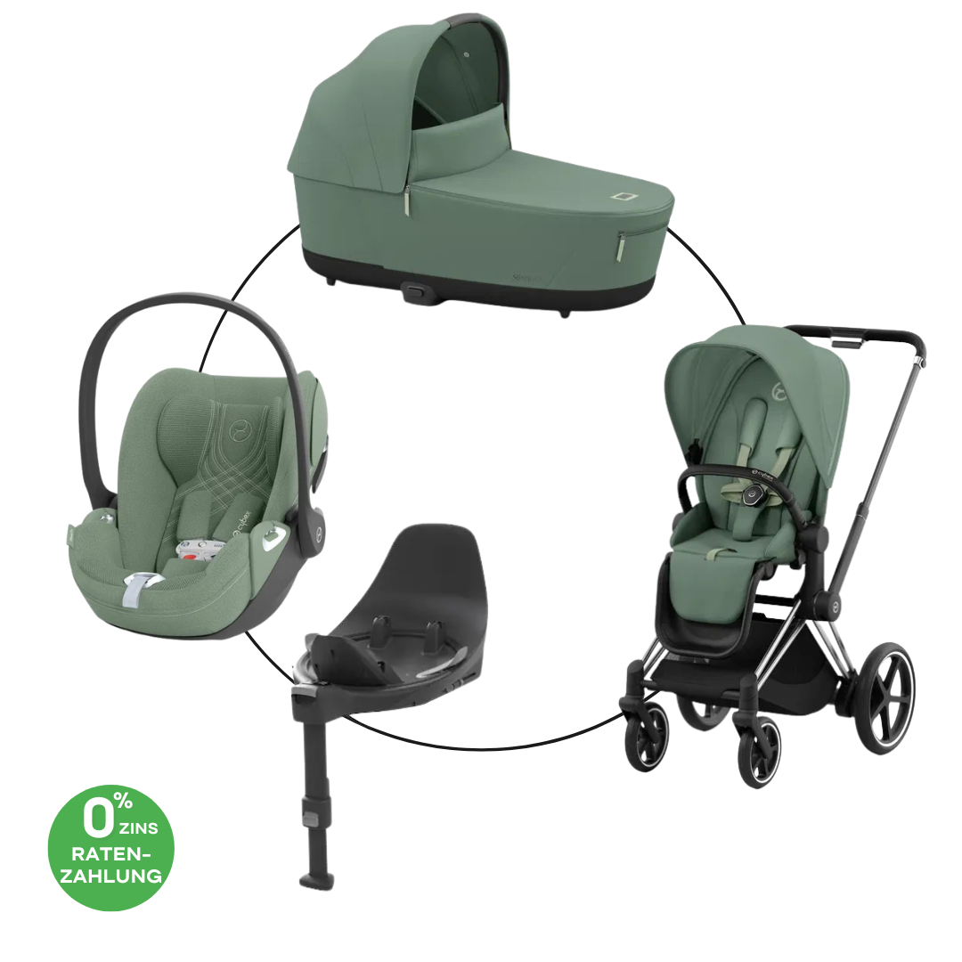 Cybex Chrome ePriam Travel Bundle-Set 4in1 inkl Cloud T Plus Chrome / Black / Leaf Green