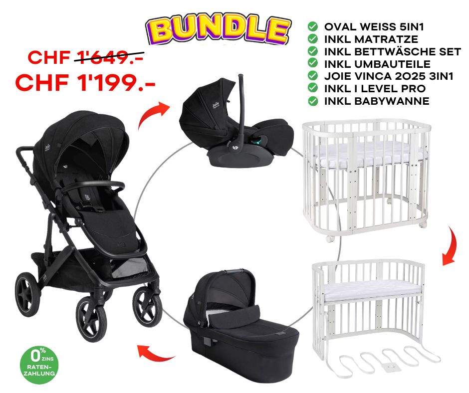 Joie Signature Vinca 3in1 Bundle inkl Oval Babybett 5in1 Weiss / Eclipse