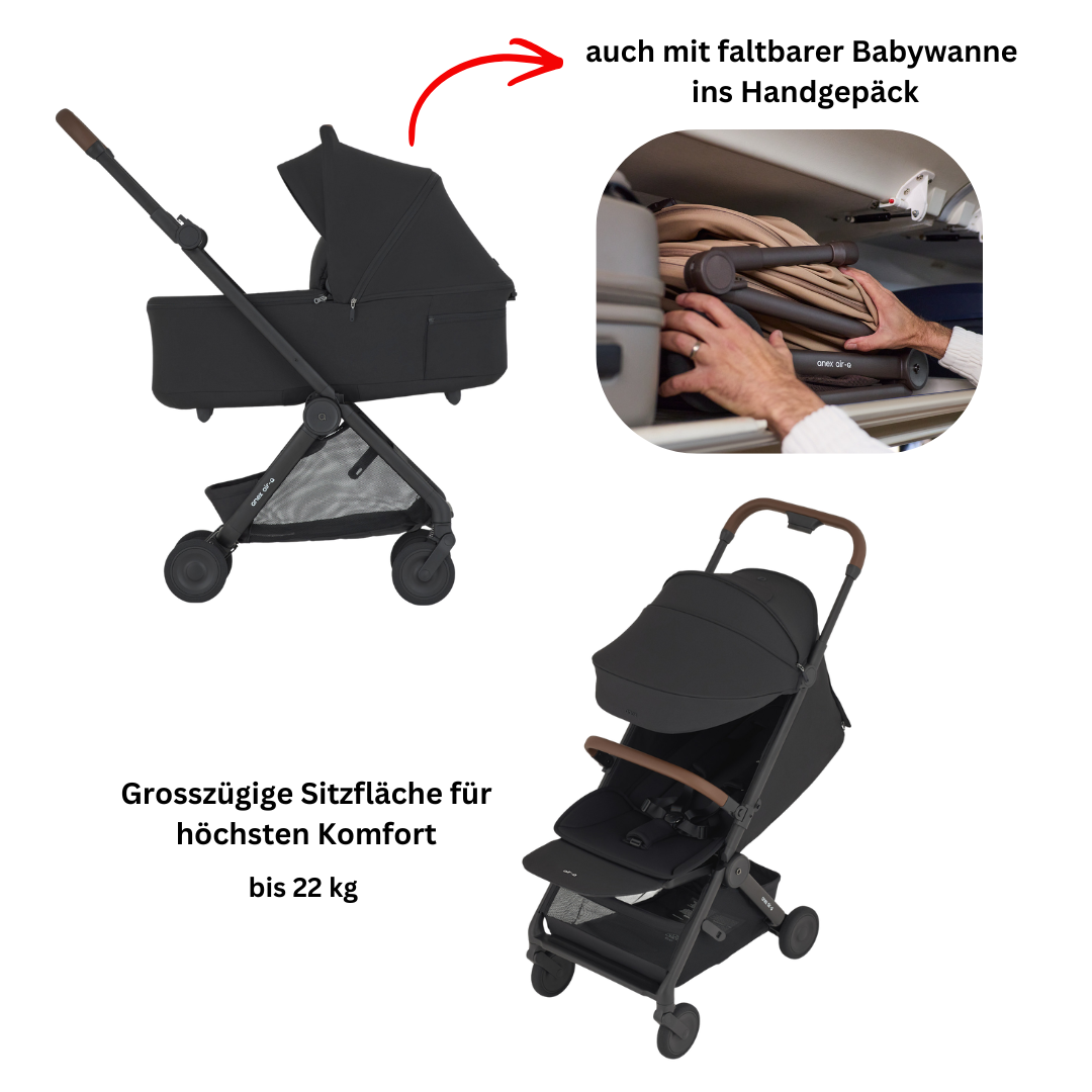 Anex Air Q Travel-Bundle 2in1 Set mit faltbarer Babywanne Black