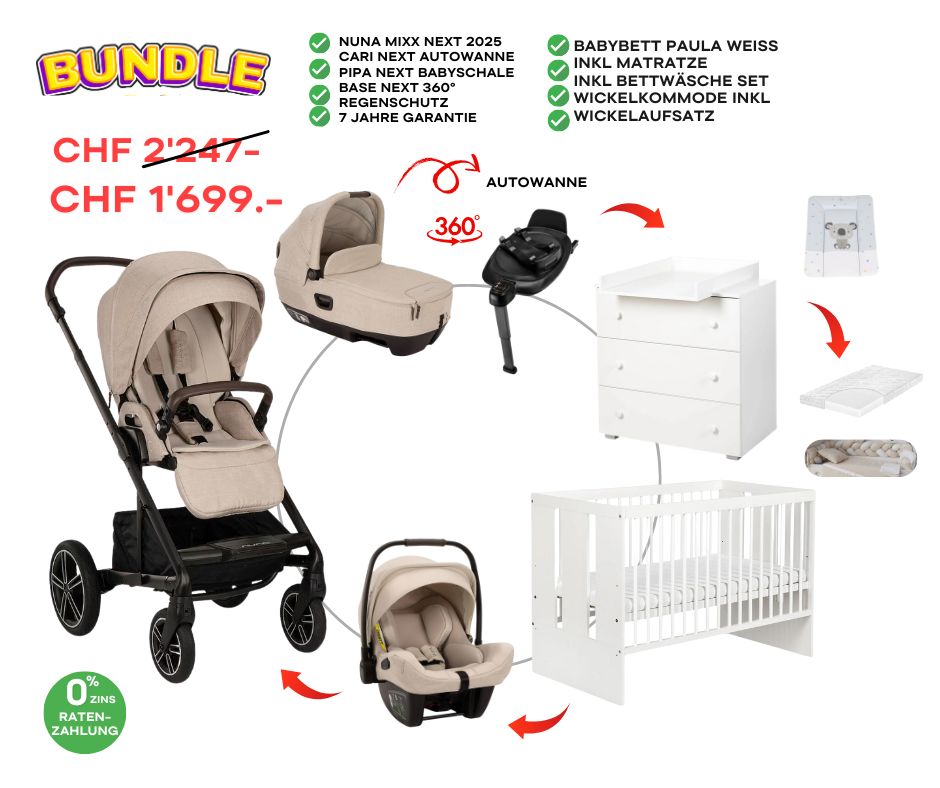 Nuna Mixx Next Bundle-Set Biscotti 4in1 inkl Babybett Dalia + Wickelkommode Set