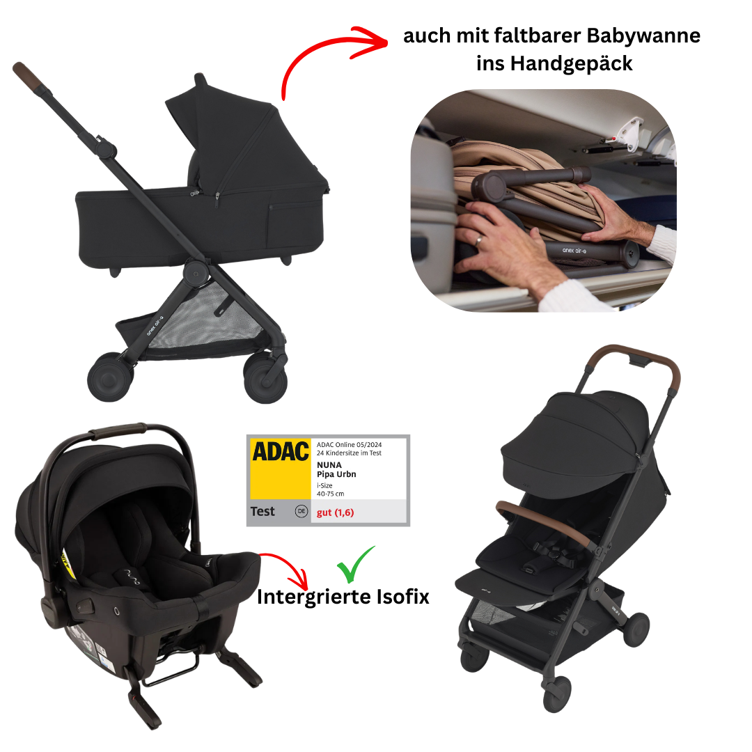Anex Air Q Travel-Bundle 3in1 Set mit faltbarer Babywanne Black