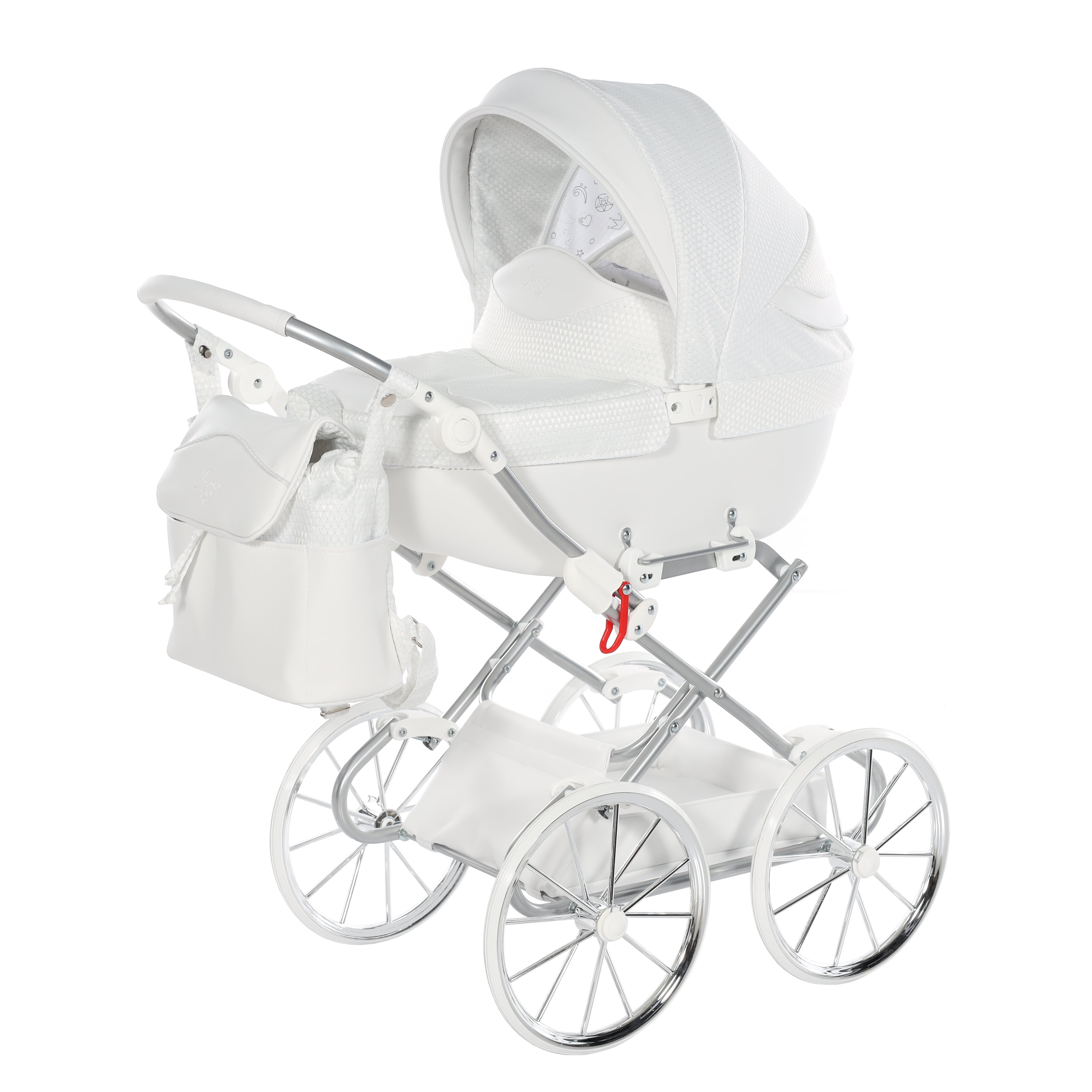 Junama Doll Pram - White Silver