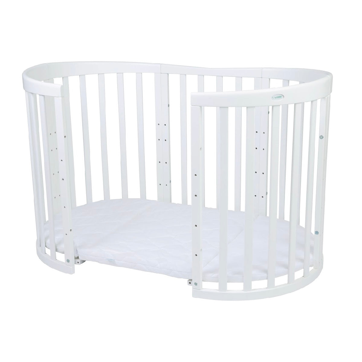 Babybett Kinderbett Oval Weiss 7in1: Komplettset inkl. Matratzen, Bettwäsche, Bettschlange & Betthimmel