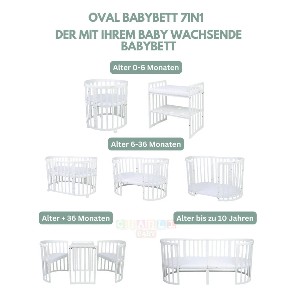 Junama Space Eco 3in1 Bundle Set inkl Babybett Oval Weiss 7in1