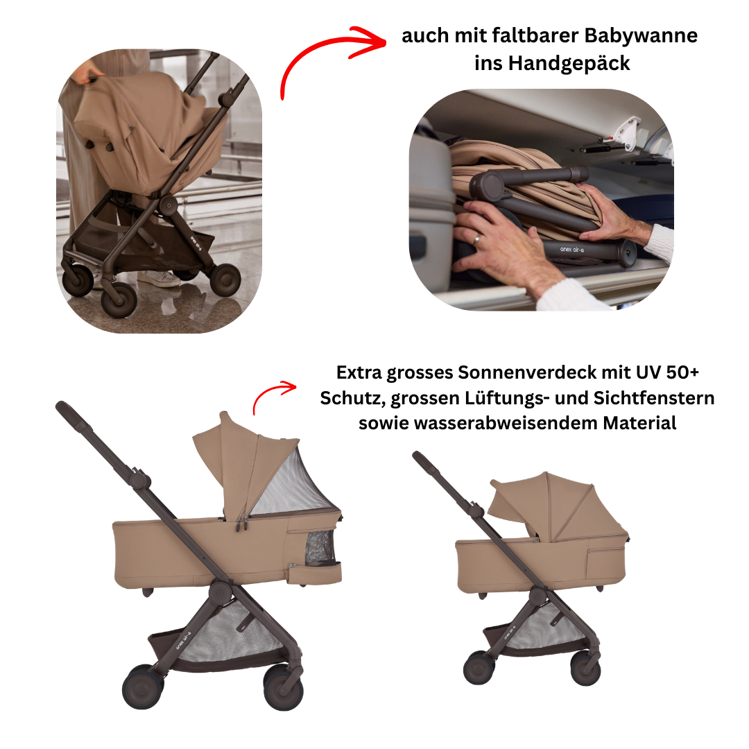Anex Air Q Ensemble de voyage 2en1 avec baignoire pour bébé pliable Caramel