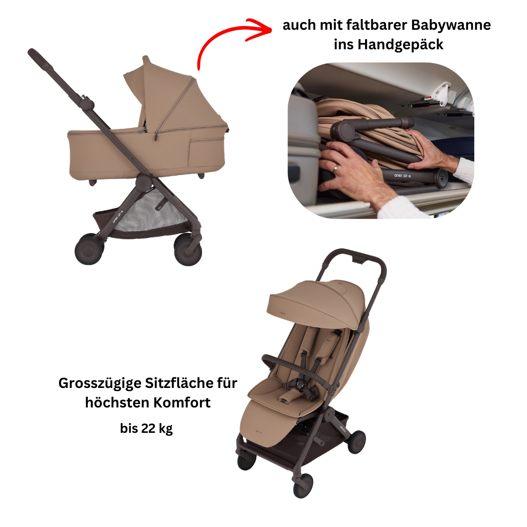 Anex Air Q Ensemble de voyage 2en1 avec baignoire pour bébé pliable Caramel