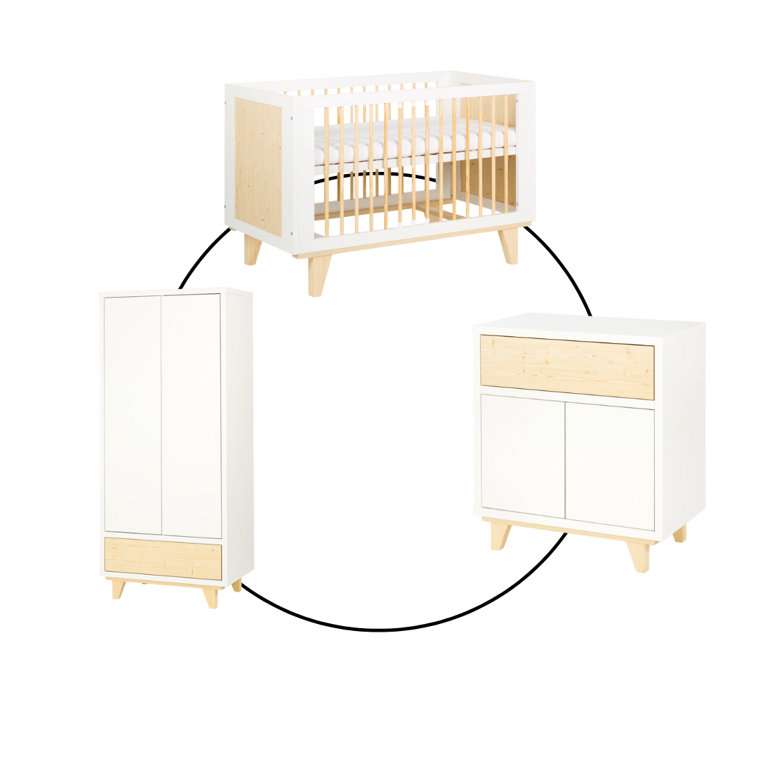 Lydia 3-TEILIGES BABYZIMMER INKL. MATRATZE, BETTWÄSCHESET UND WICKELKISSEN