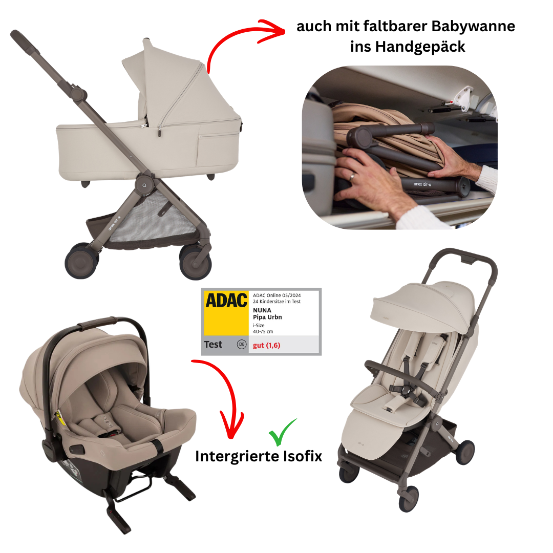 Anex Air Q Travel-Bundle 3in1 Set mit faltbarer Babywanne