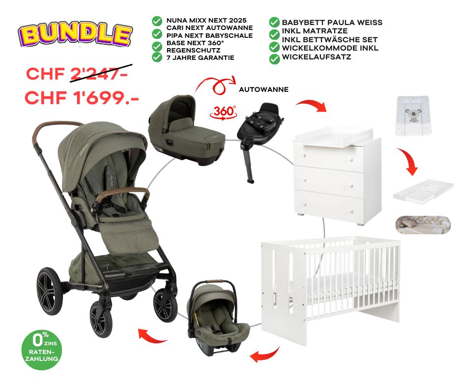 Nuna Mixx Next Bundle-Set Pine 4in1 inkl Babybett Dalia + Wickelkommode Set