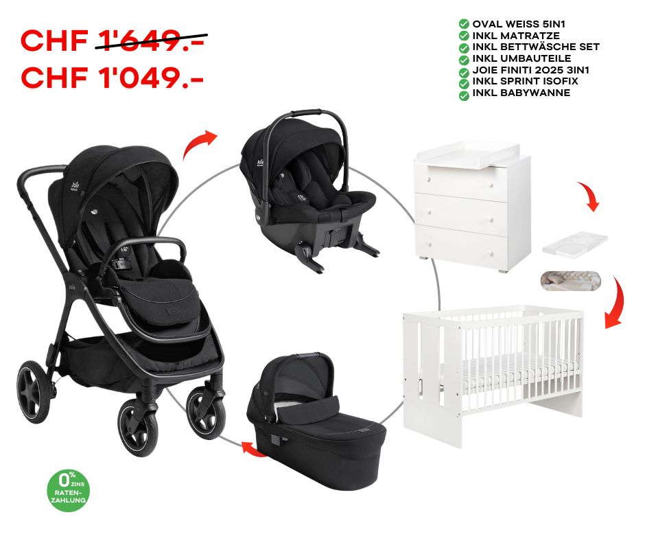 Joie Finiti 3in1 inkl Bundle Set Paula Babybett & Wickelkommode Eclipse