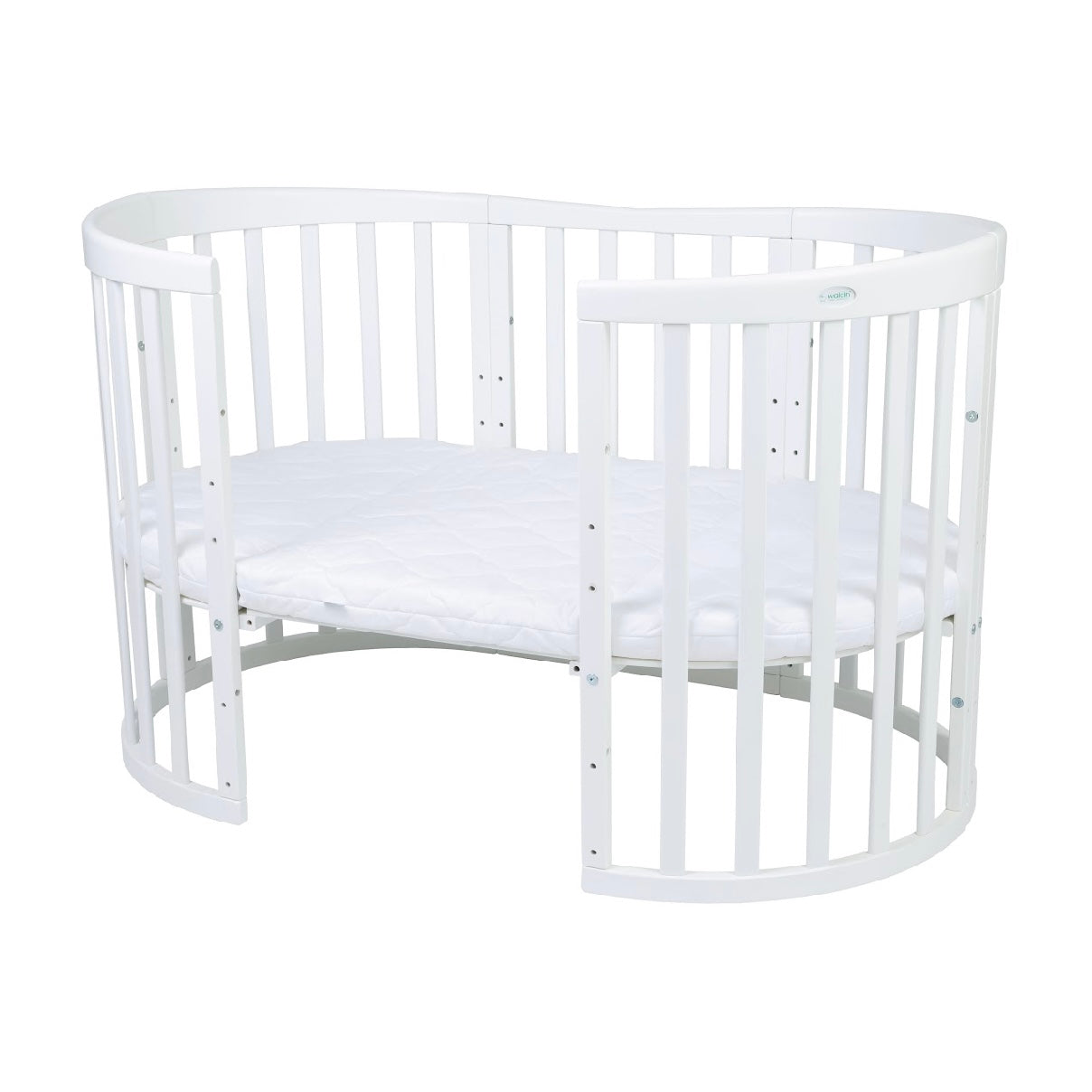 Babybett Kinderbett Oval Weiss 7in1: Komplettset inkl. Matratzen, Bettwäsche, Bettschlange & Betthimmel