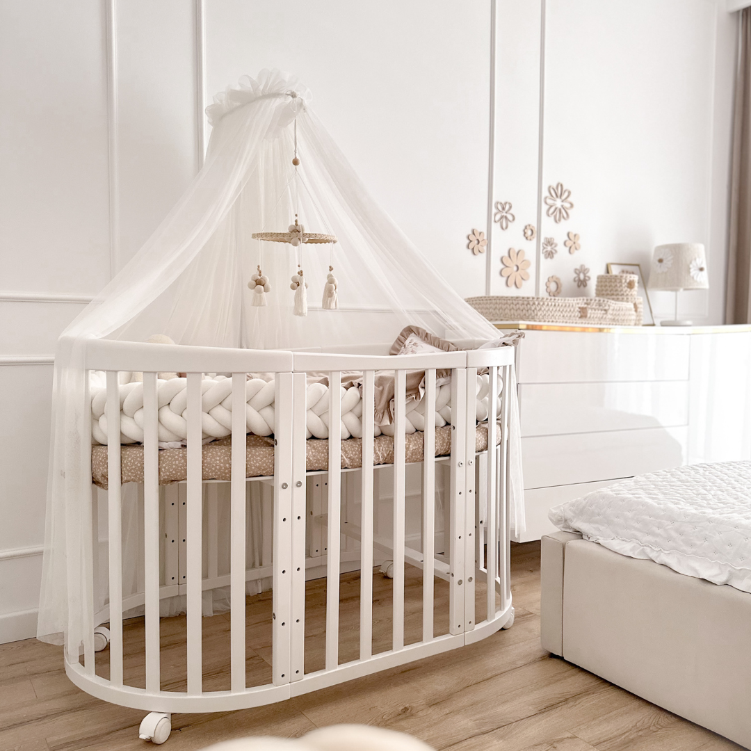 Lit Bébé 7en1 Ovale Blanc – incluant Matelas