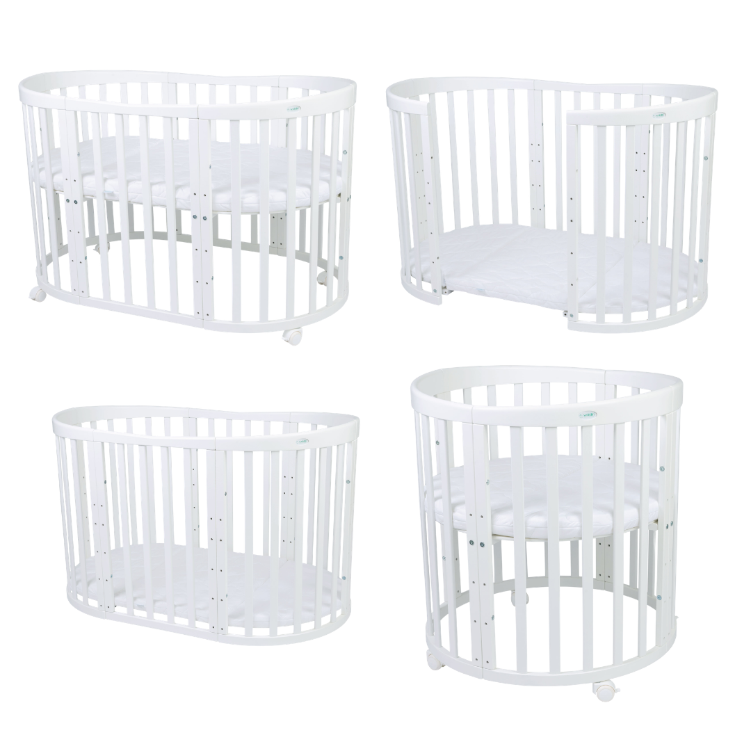 7in1 Babybett Oval Weiss – inkl. Matratze