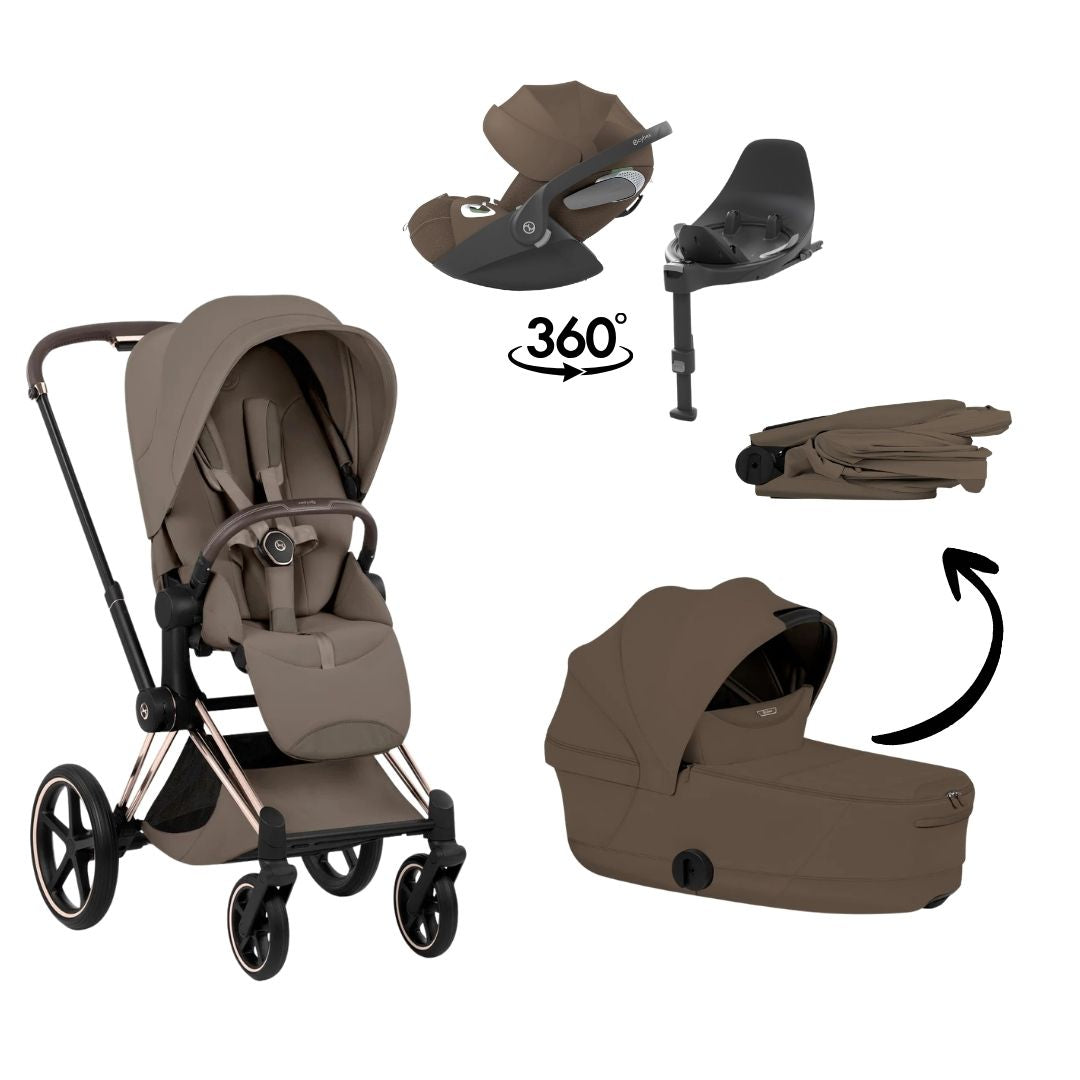 CYBEX Priam Style Rosegold Bundle - Set 4en1 incluant Cloud T & Base T Noir Sepia