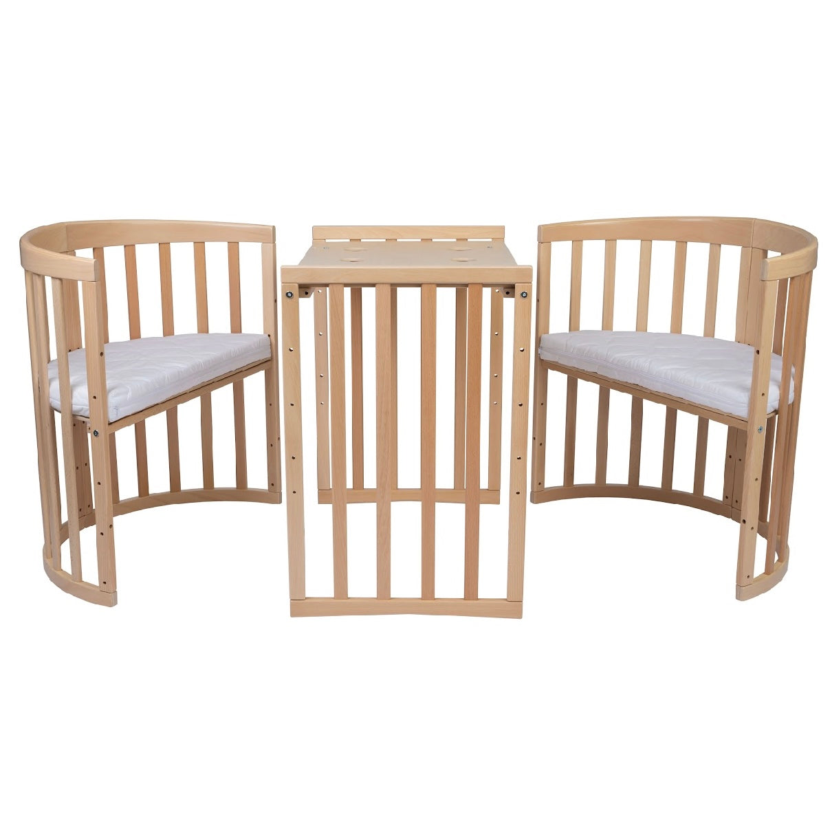 Babybett Kinderbett Oval Natur 7in1: Komplettset inkl. Matratzen, Bettwäsche, Bettschlange & Betthimmel