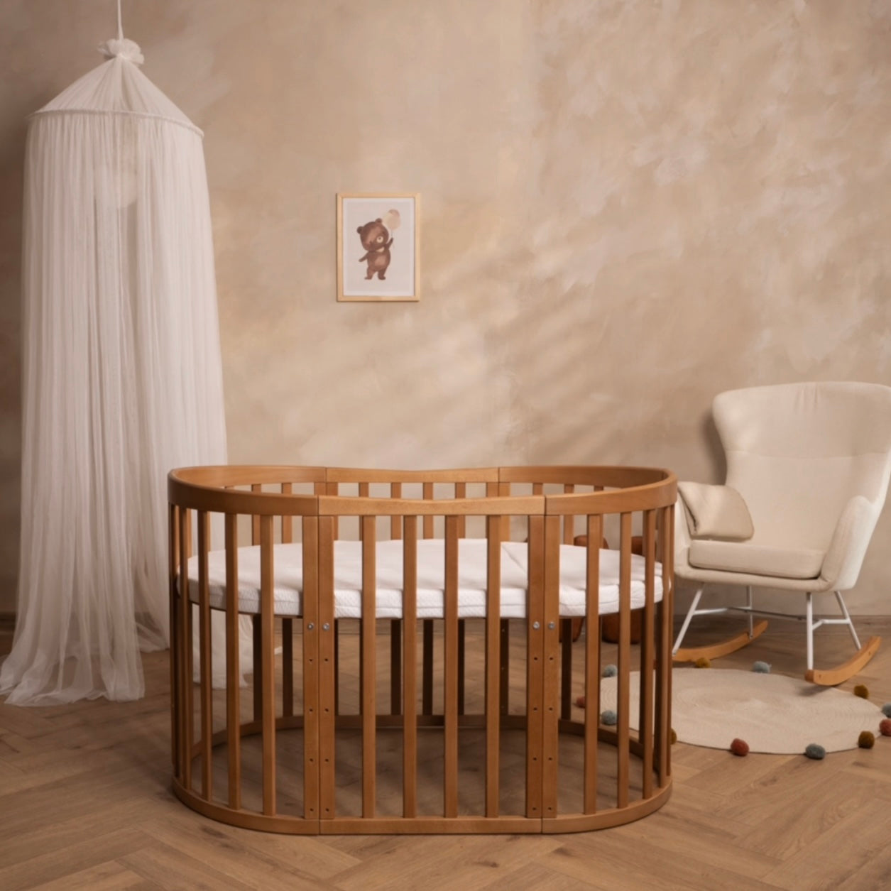 7in1 Babybett Oval Vintage– inkl. Matratze