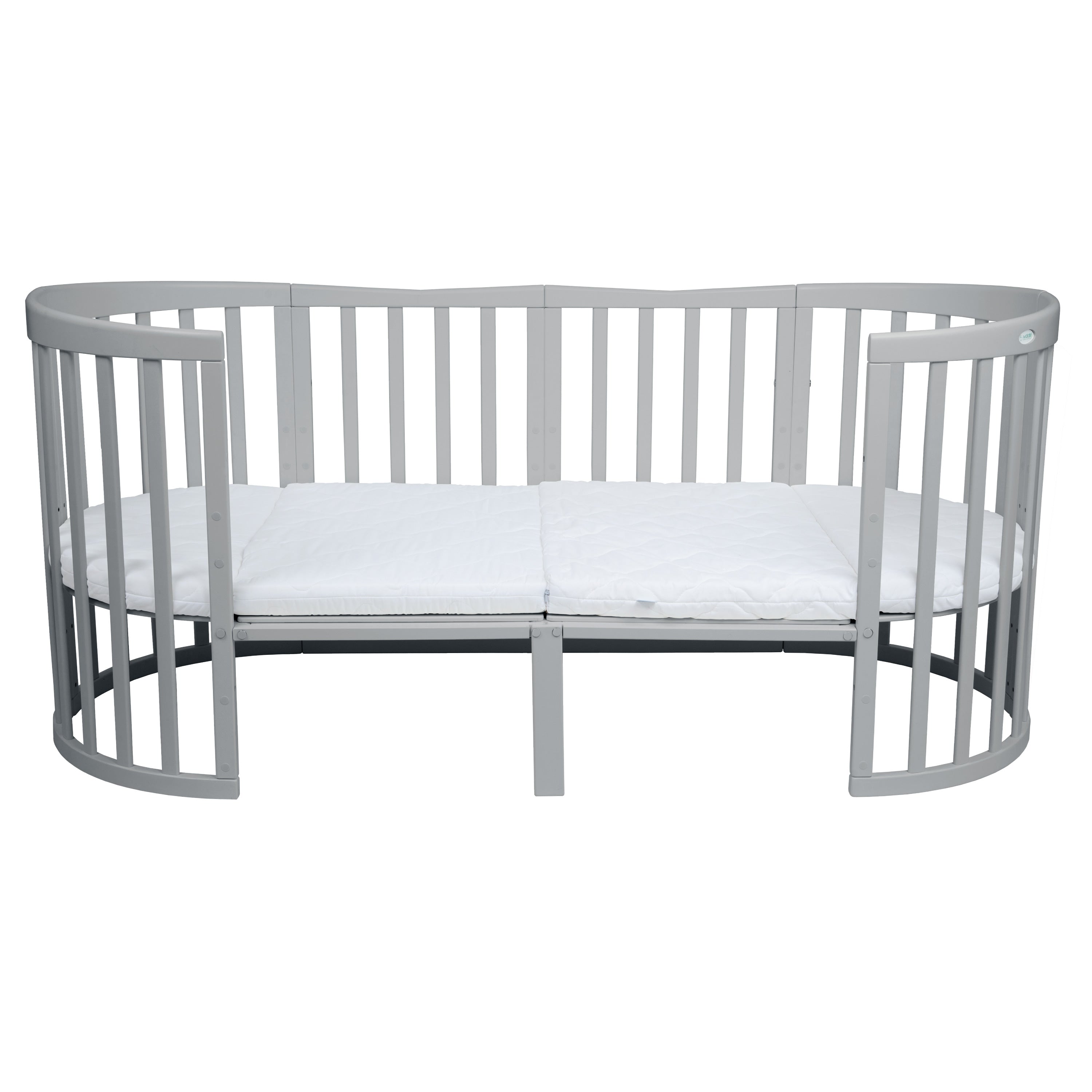 Babybett Kinderbett Oval Grau 7in1: Komplettset inkl. Matratzen, Bettwäsche, Bettschlange & Betthimmel