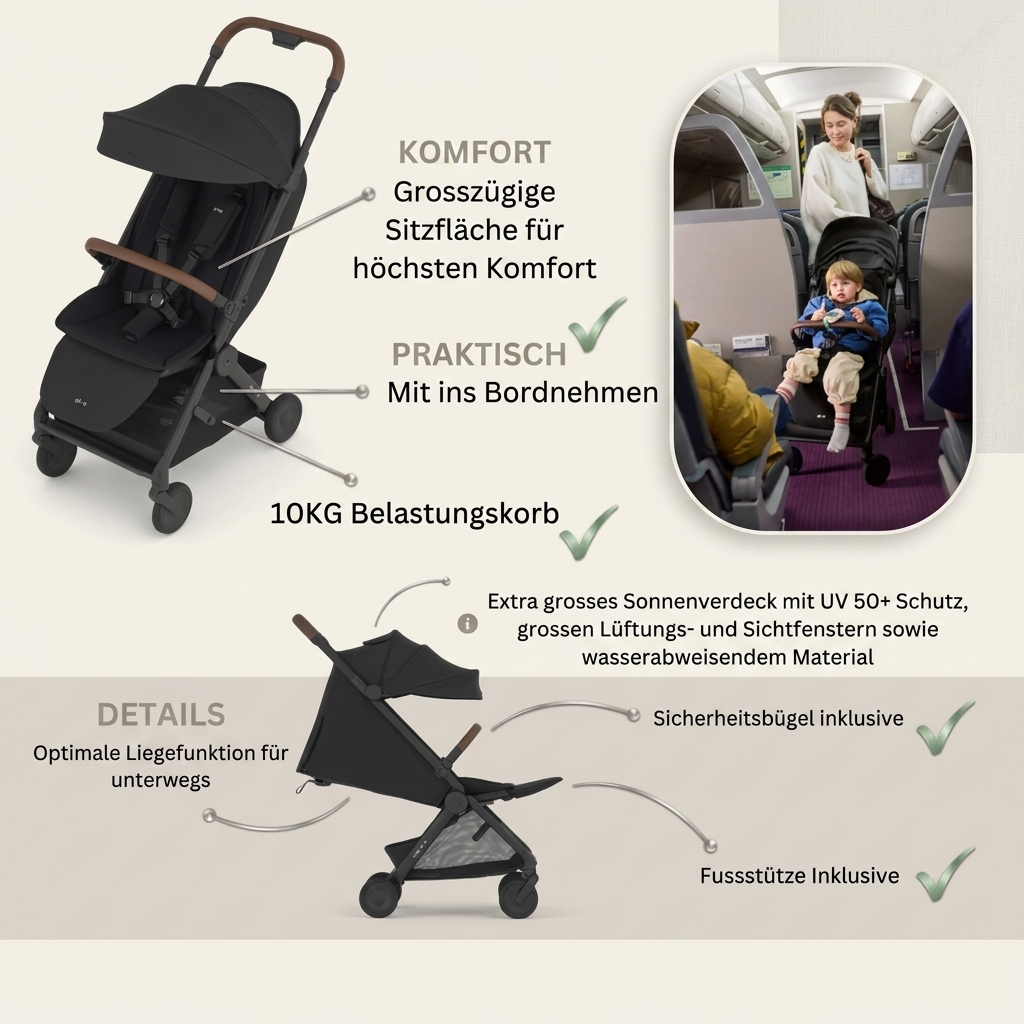 Anex Air Q Poussette Noire - Adaptée aux bagages à main