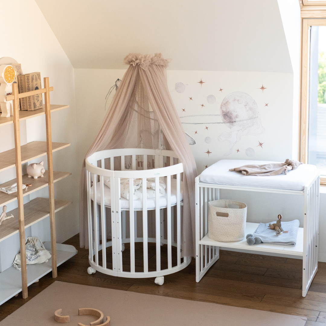 Lit Bébé 7en1 Ovale Blanc – incluant Matelas