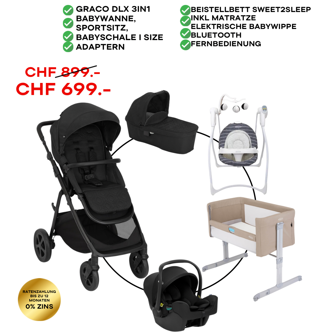 Graco DLX 3in1 Bundle Set inkl Beistellbett & Babywippe