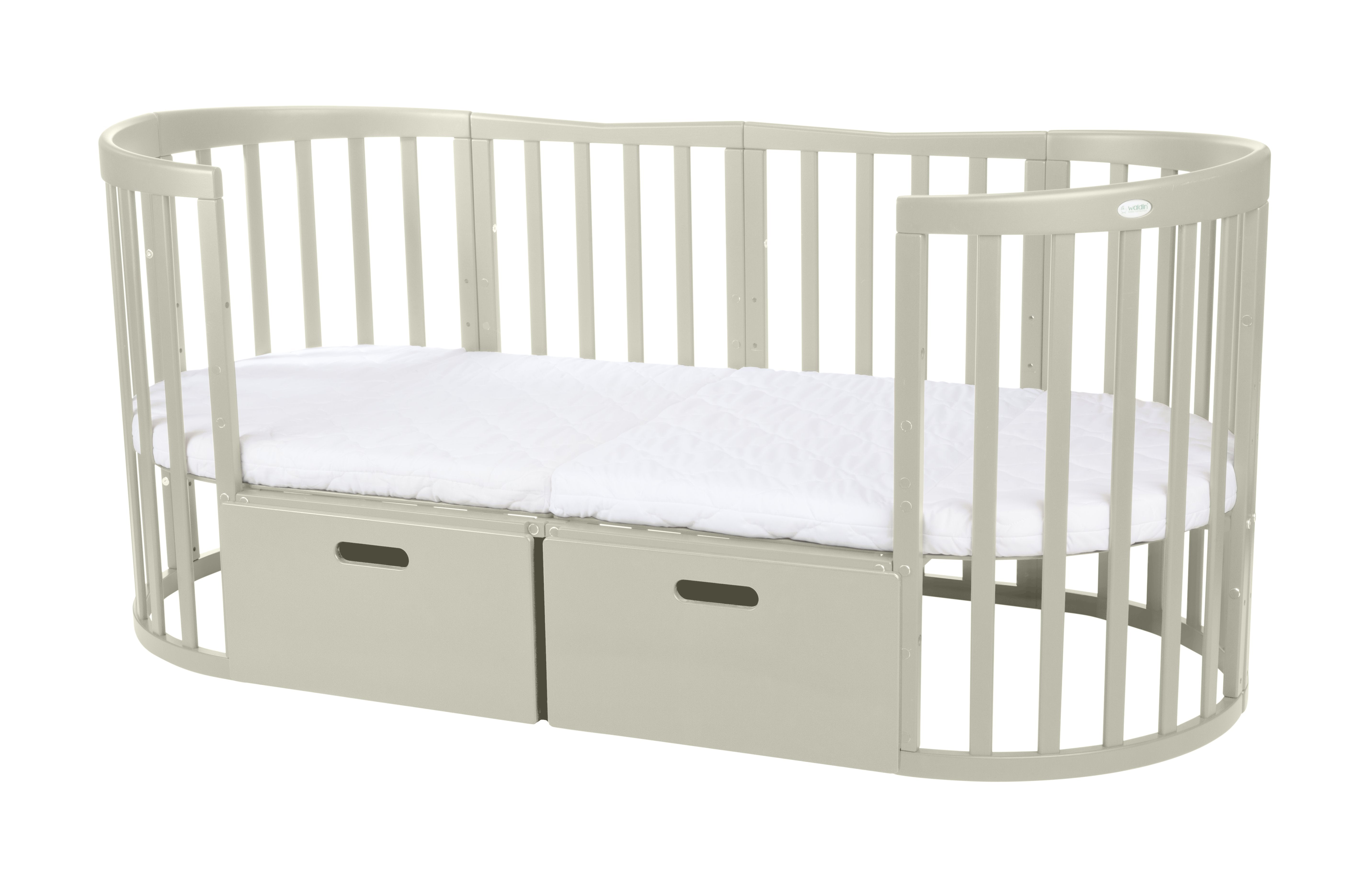 Babybett Kinderbett Oval Olive 7in1: Komplettset inkl. Matratzen, Bettwäsche, Bettschlange & Betthimmel