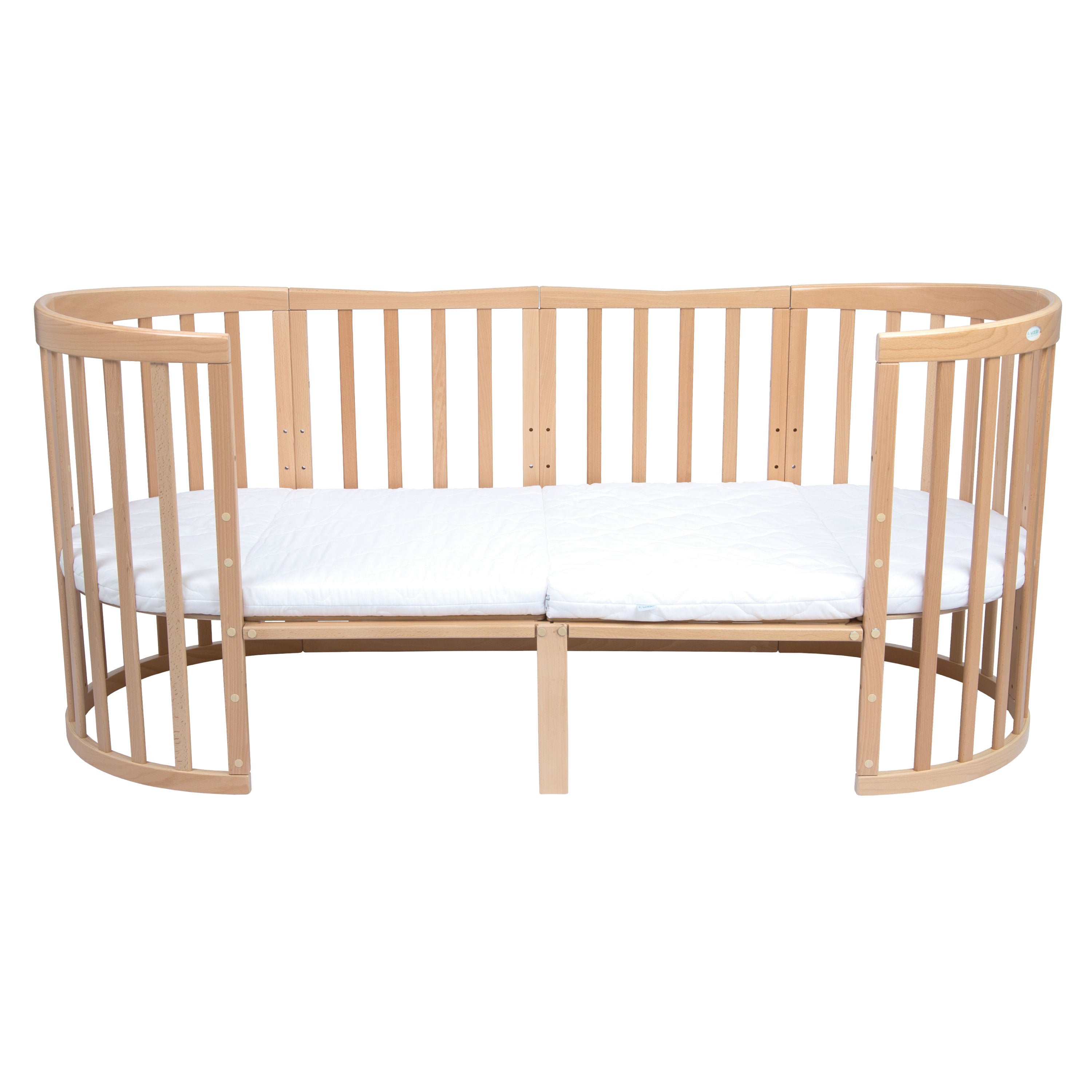 Babybett Kinderbett Oval Natur 7in1: Komplettset inkl. Matratzen, Bettwäsche, Bettschlange & Betthimmel