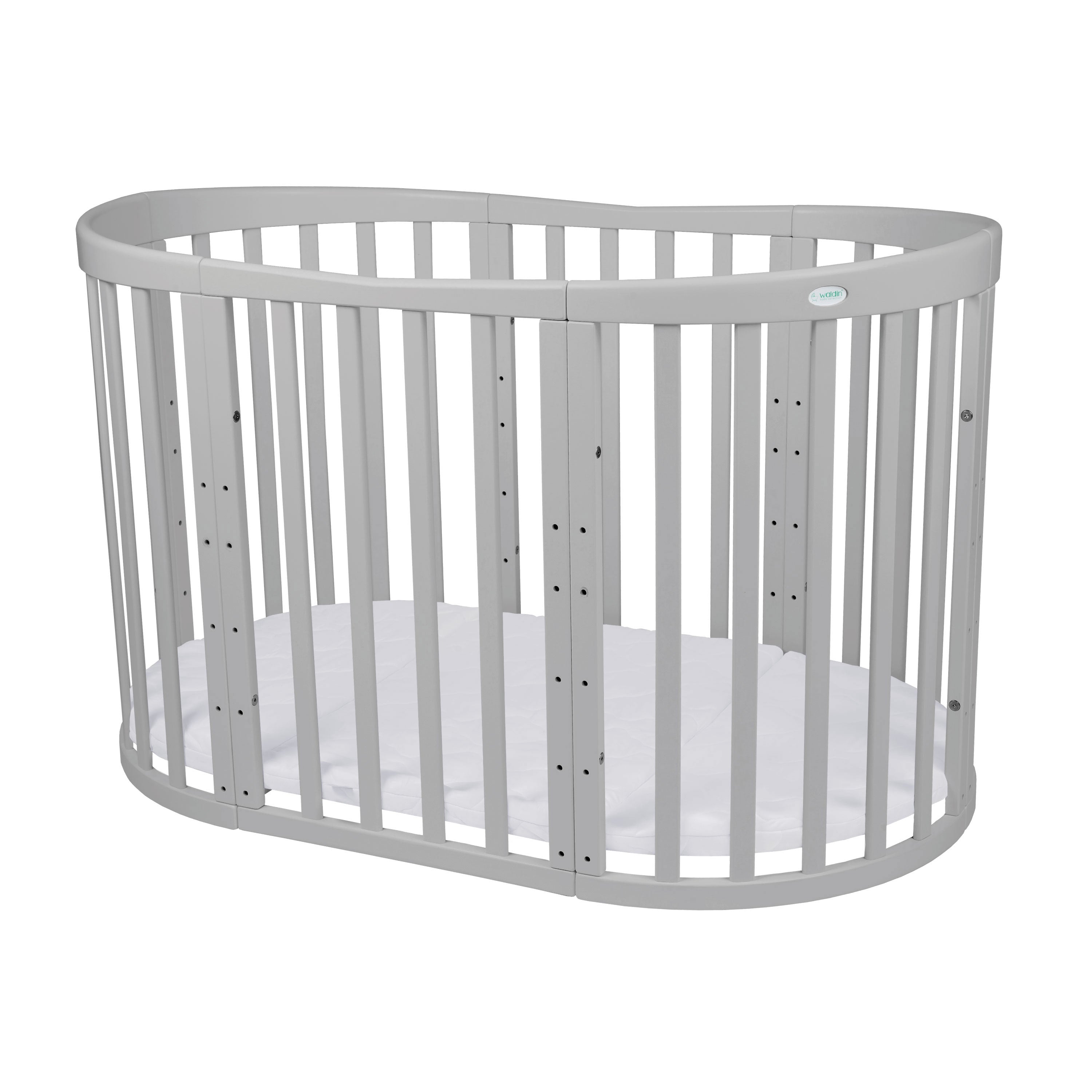 Babybett Kinderbett Oval Grau 7in1: Komplettset inkl. Matratzen, Bettwäsche, Bettschlange & Betthimmel