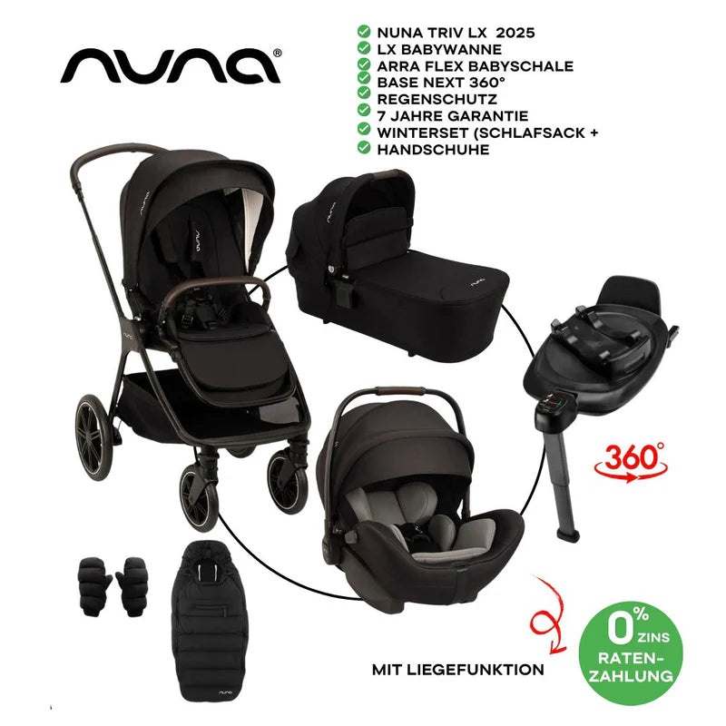 Nuna Triv LX Caviar Bundle 4in1 inkl Babybett Oval 5in1 Weiss