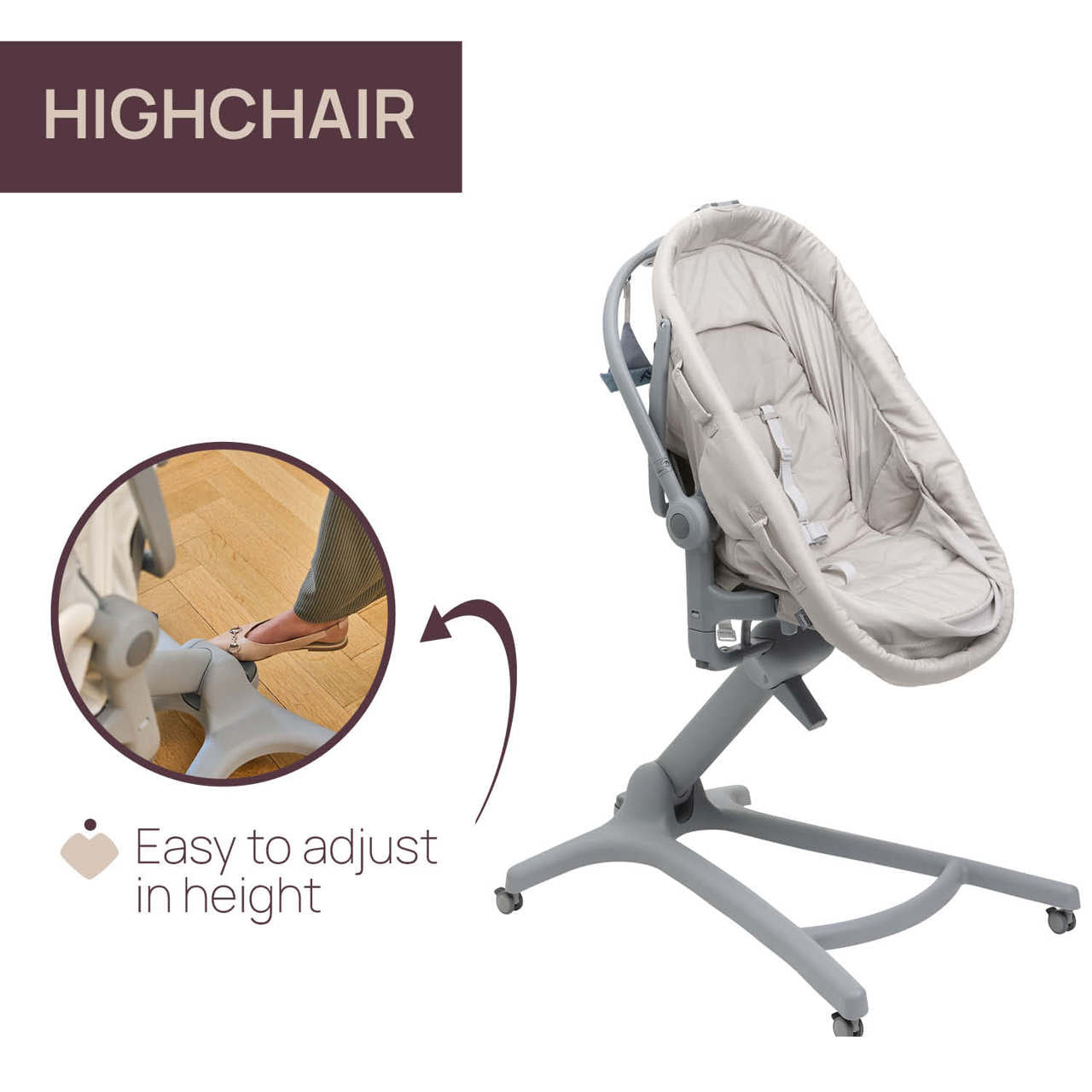 Chicco BABY HUG PRO 5-en-1 - berceau, fauteuil inclinable, chaise haute 