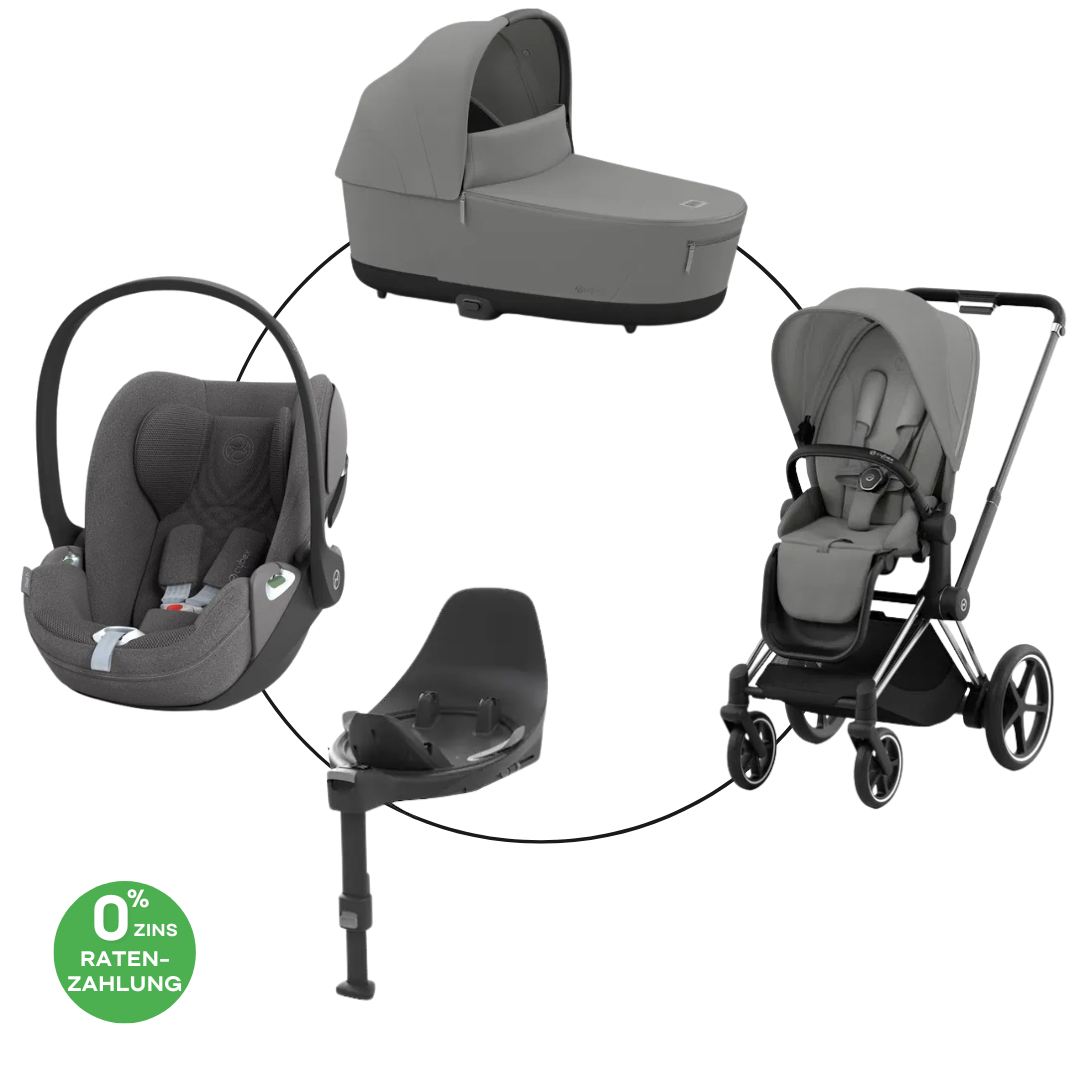 Cybex Chrome ePriam Travel Bundle-Set 4in1 inkl Cloud T Plus Chrome / Black / Mirage Grey