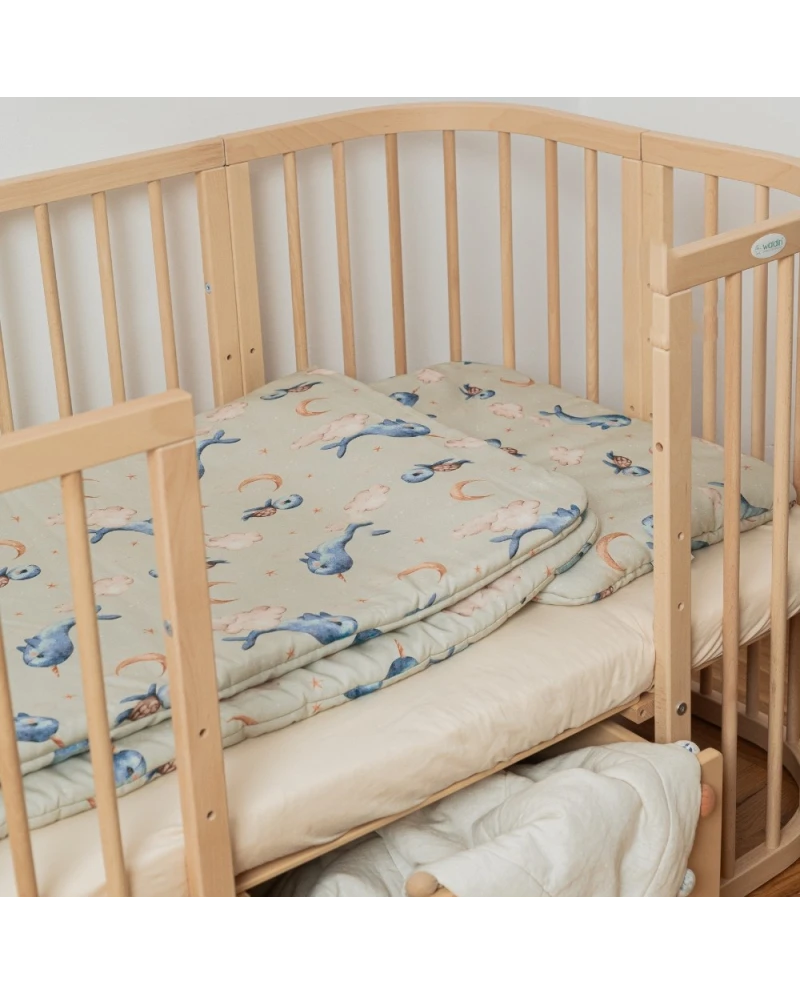 Bambus Decke & Kissen mit Füllung Wale Olive