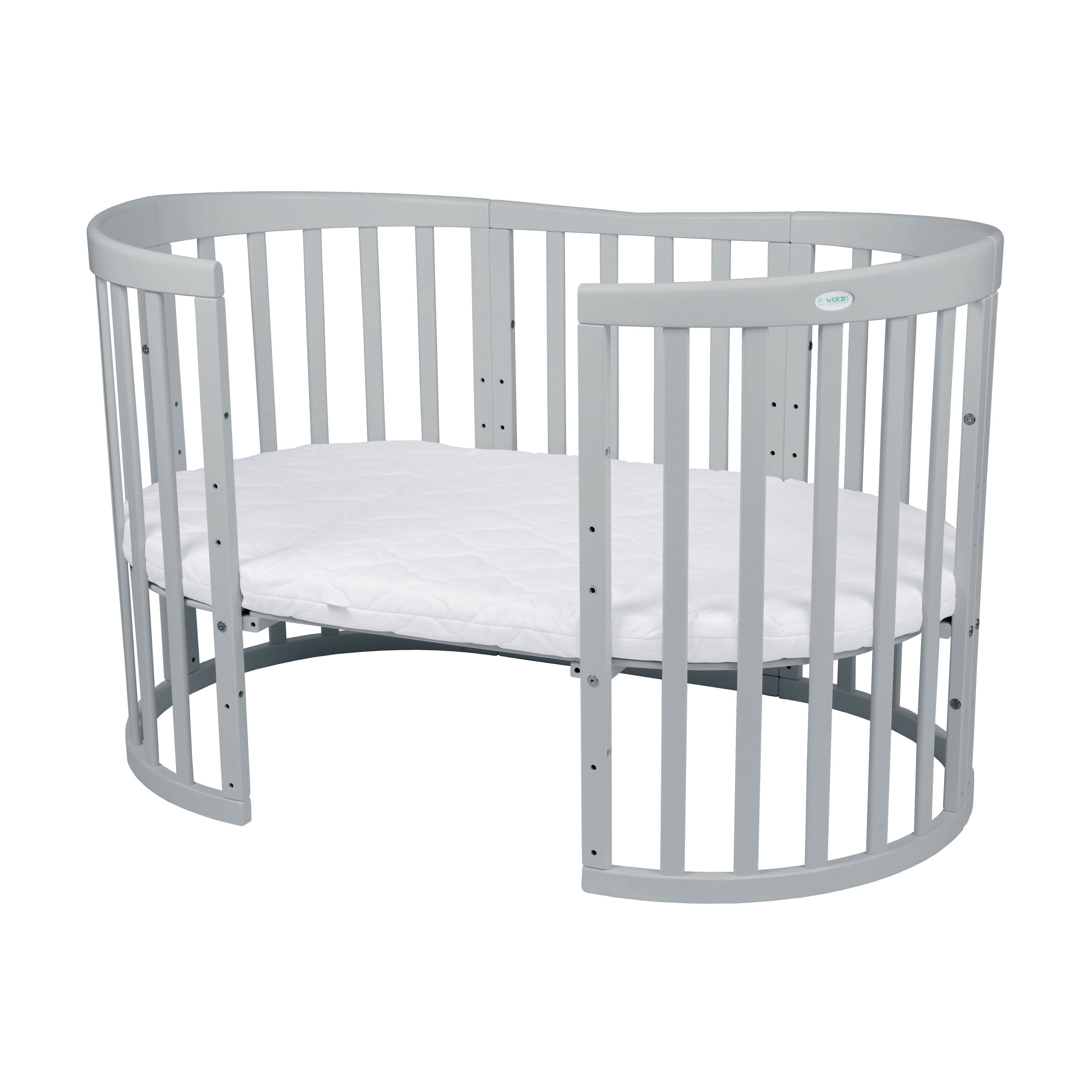 Babybett Kinderbett Oval Grau 7in1: Komplettset inkl. Matratzen, Bettwäsche, Bettschlange & Betthimmel