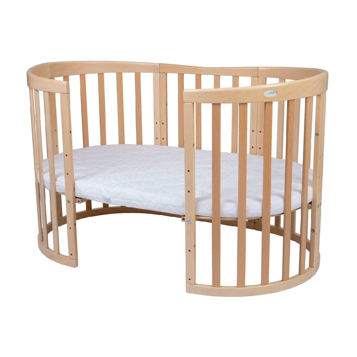 Babybett Kinderbett Oval Natur 7in1: Komplettset inkl. Matratzen, Bettwäsche, Bettschlange & Betthimmel