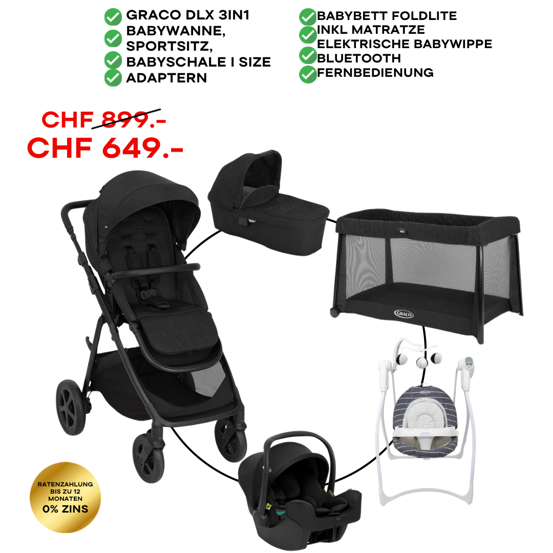 Graco DLX 3in1 Bundle Set inkl Babybett Foldlite & Babywippe