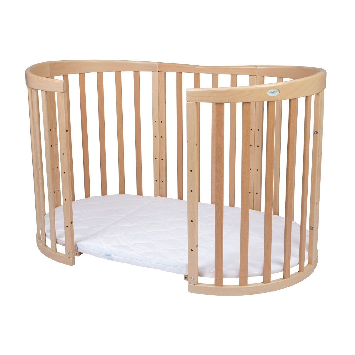 Babybett Kinderbett Oval Natur 7in1: Komplettset inkl. Matratzen, Bettwäsche, Bettschlange & Betthimmel