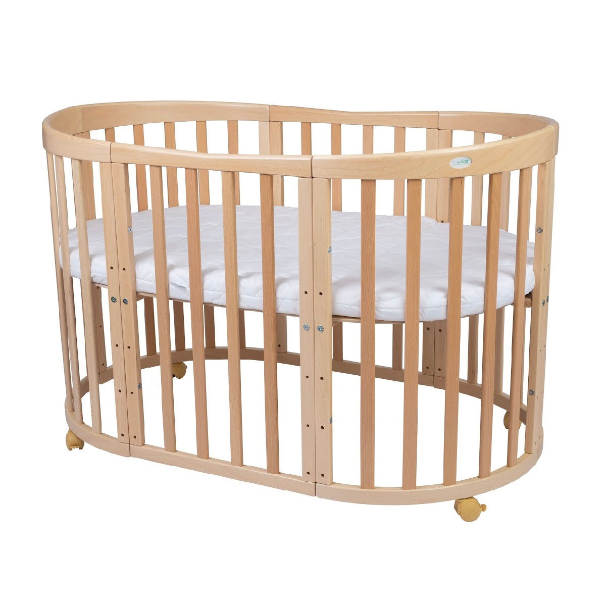 Babybett Kinderbett Oval Natur 7in1: Komplettset inkl. Matratzen, Bettwäsche, Bettschlange & Betthimmel