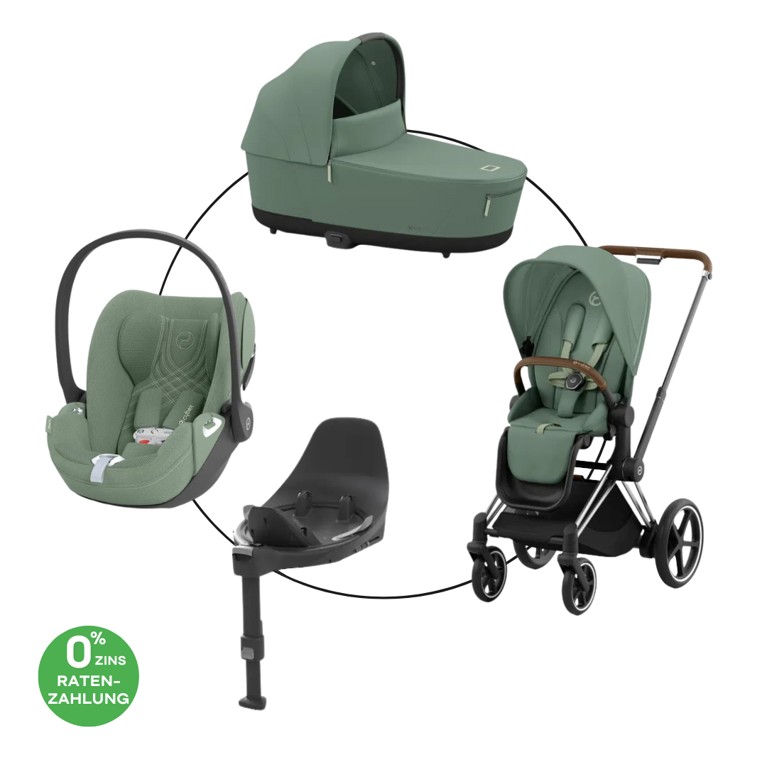 Cybex Chrome ePriam Travel Bundle-Set 4in1 inkl Cloud T Plus Chrome / Leaf Green