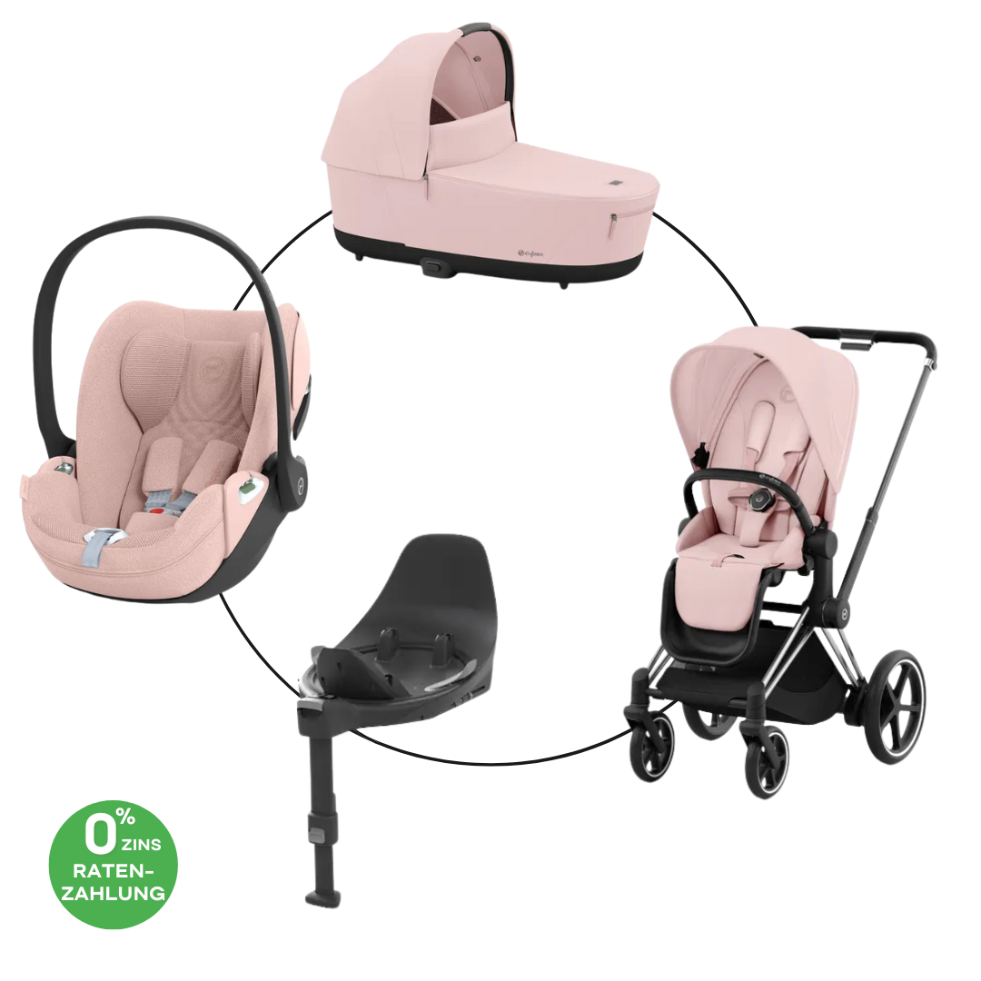 Cybex Chrome ePriam Travel Bundle-Set 4in1 inkl Cloud T Plus Chrome / Black /Peach Pink