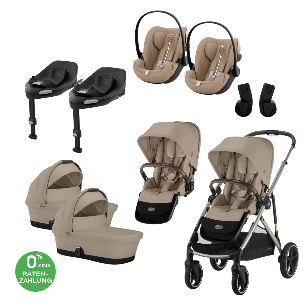 CYBEX Gazelle S Zwillingskinderwagen Bundle-Set 4in1 Stone Grey
