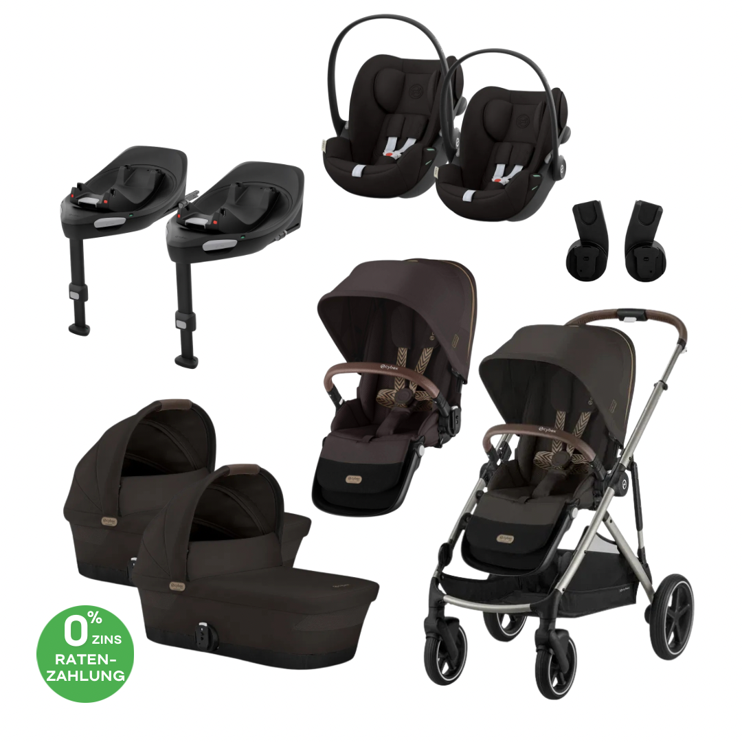 CYBEX Gazelle S Zwillingskinderwagen Bundle-Set 4in1 Moon Black