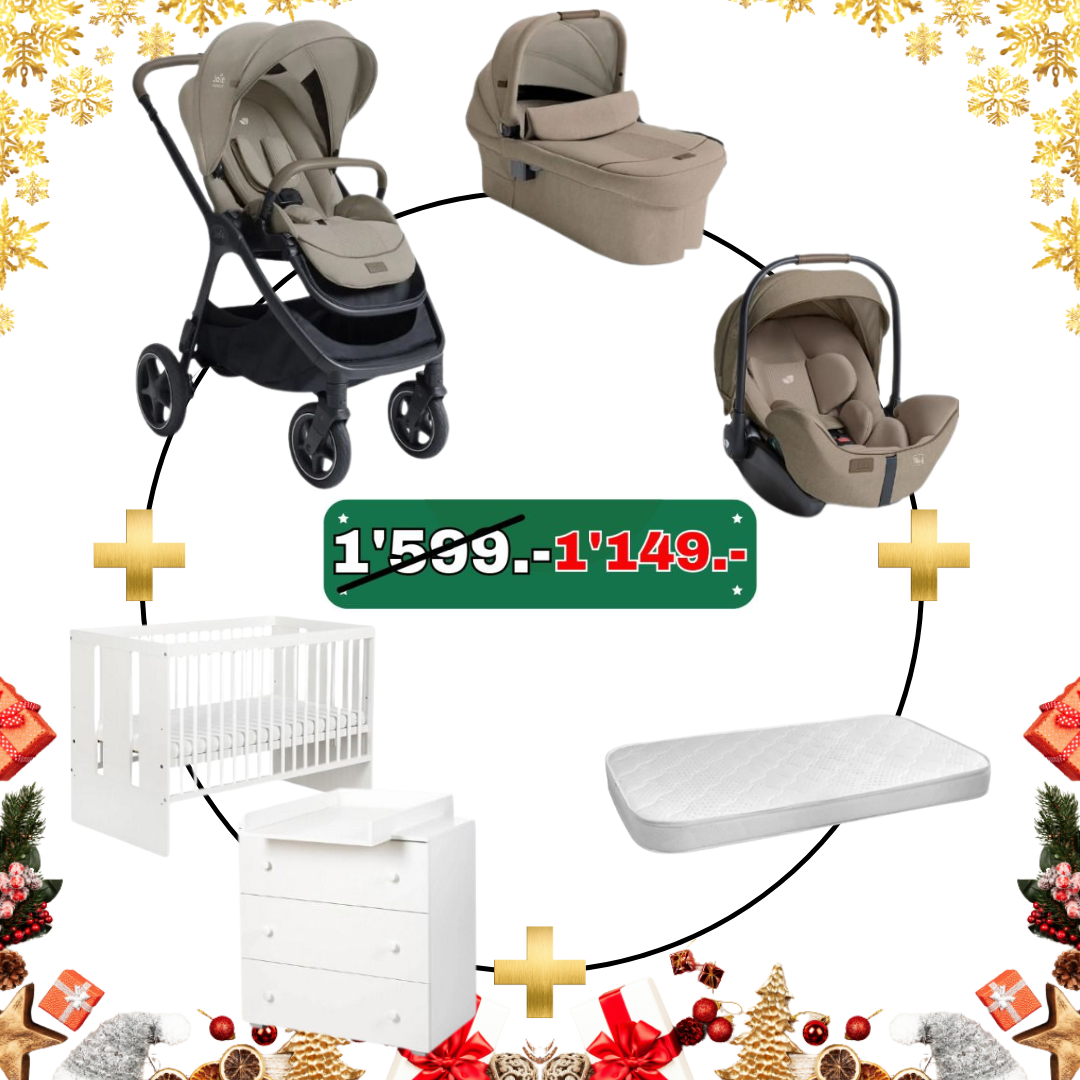 X-MAS DEAL: Joie finiti 3in1 inkl i level Pro + babybett Paula Weiss + Wickelkommode Weiss